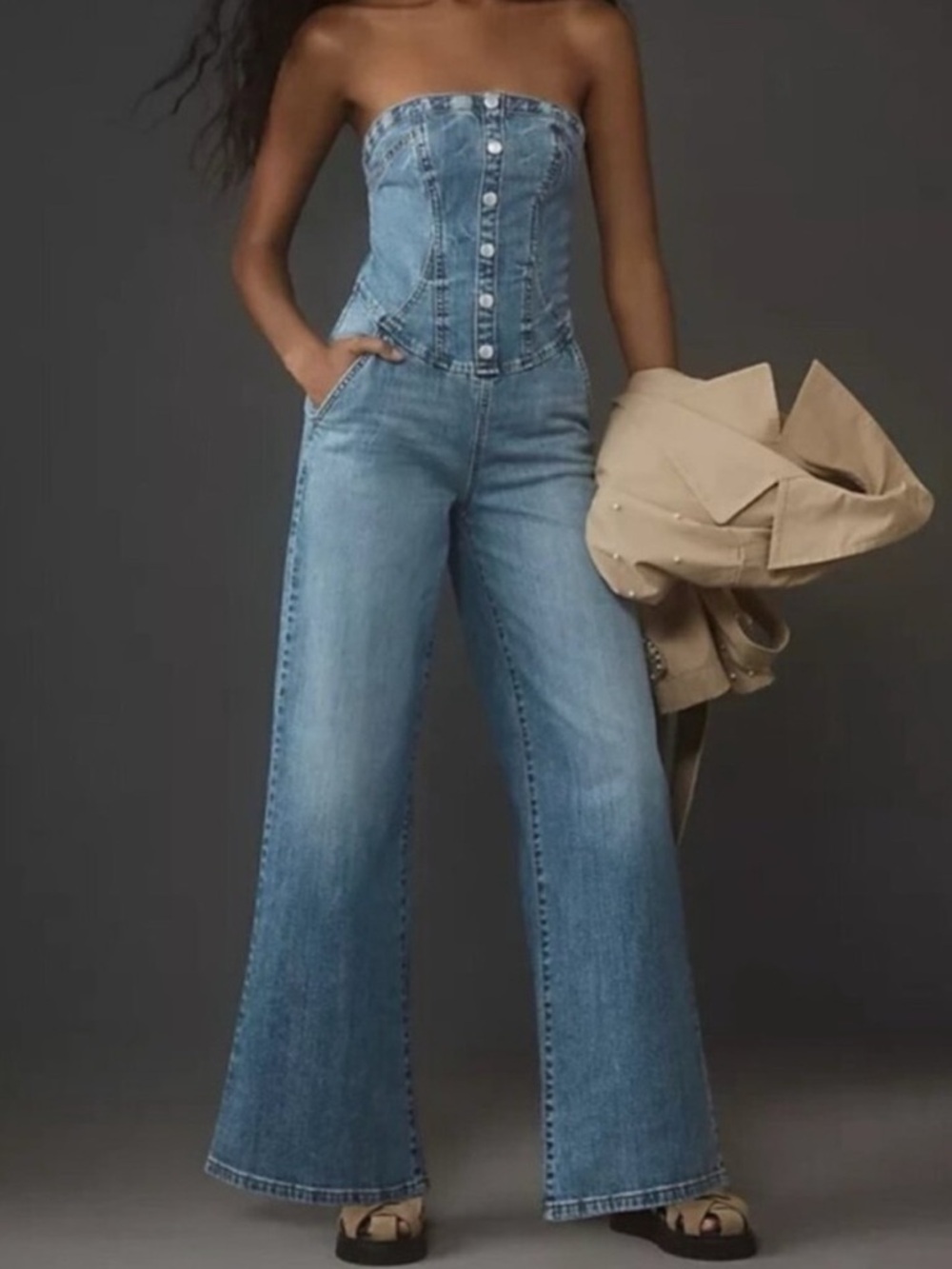 Pilcro Strapless Light Blue Denim Jumpsuit